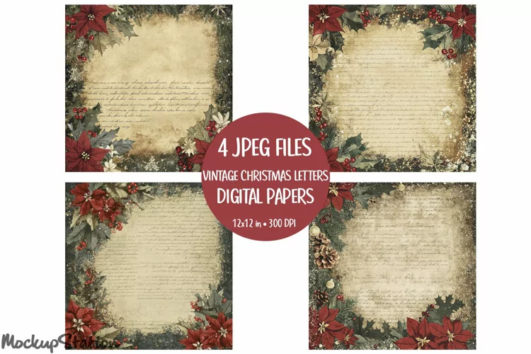 Christmas Vintage Scrapbook Background Printable Papers JPG