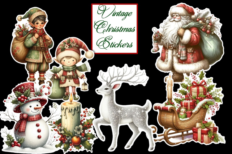 26 Vintage Christmas Stickers Fussy Cuts PNGs
