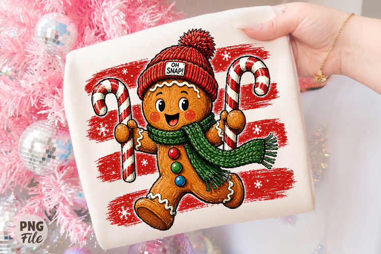 Vintage Christmas Oh Snap Gingerbread, Candy Cane Design PNG