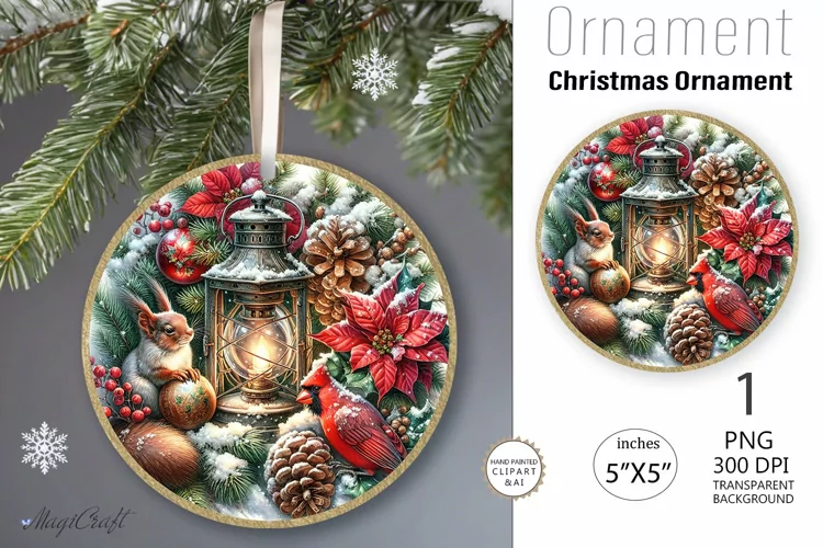 Vintage Christmas Ornament| squirrel|Round Ornament retro