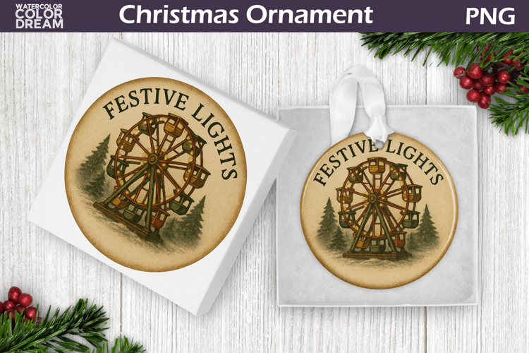 Vintage Christmas Ornament | Festive Lights Sublimation