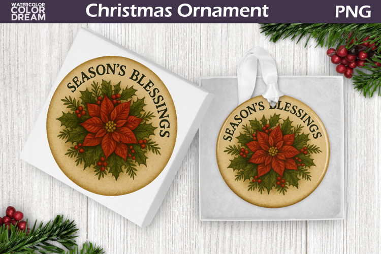 Retro Christmas Ornament | Poinsettia Christmas Ornament