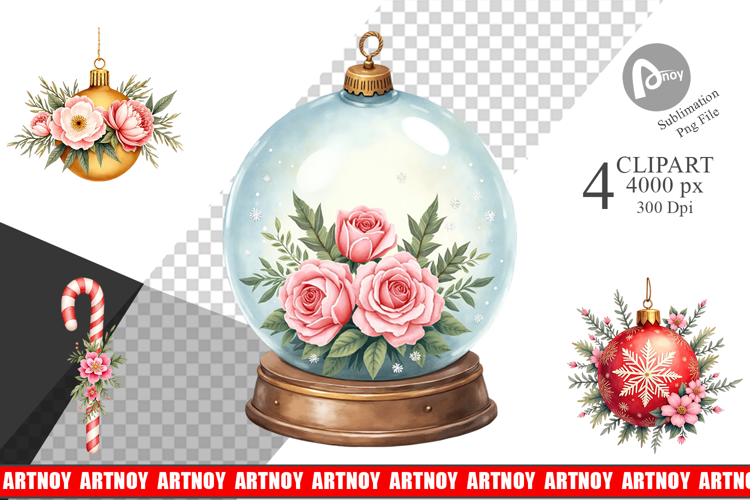 Clipart Vintage Christmas Ornaments Watercolor