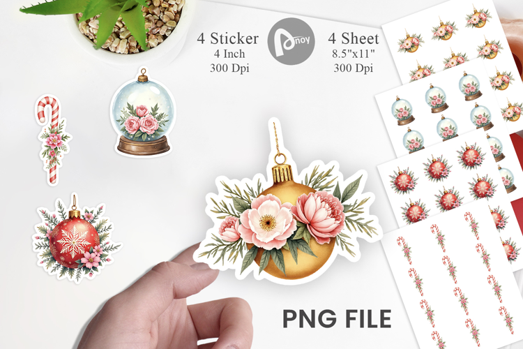 Sticker Vintage Christmas Ornaments Watercolor