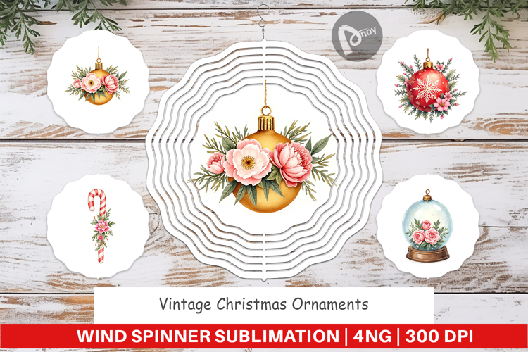 Wind Spinner Vintage Christmas Ornaments Watercolor