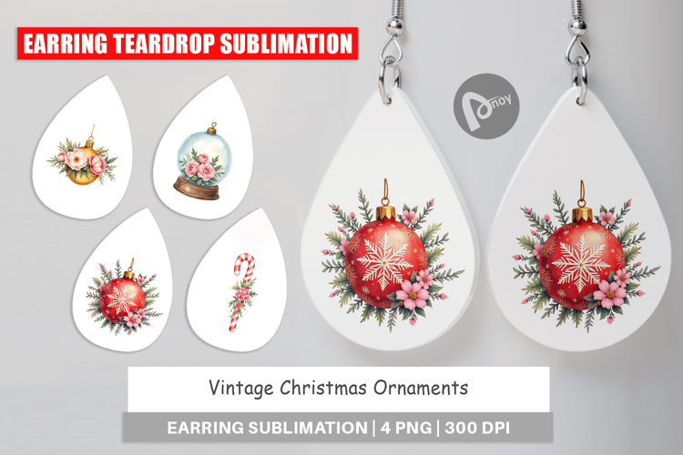 Earring Vintage Christmas Ornaments Watercolor