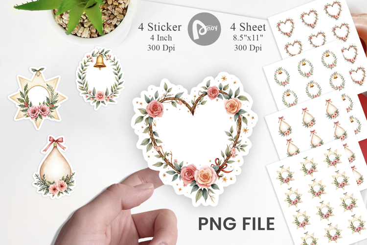 Sticker Vintage Christmas Ornaments Watercolor