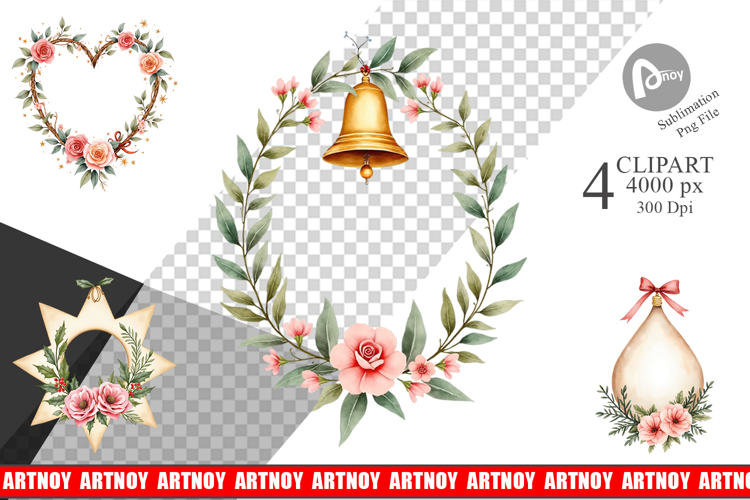 Clipart Vintage Christmas Ornaments Watercolor