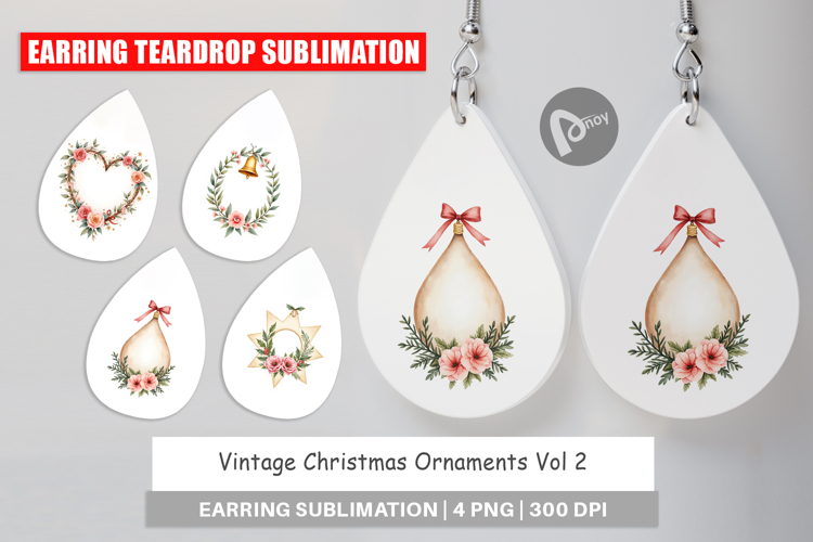 Earring Vintage Christmas Ornaments Watercolor