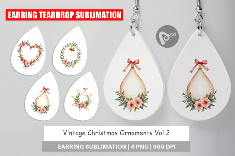 Earring Vintage Christmas Ornaments Watercolor