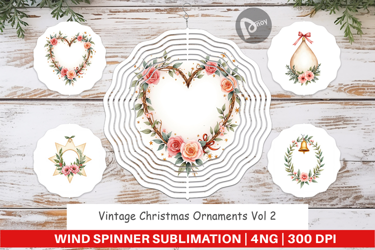 Wind Spinner Vintage Christmas Ornaments Watercolor