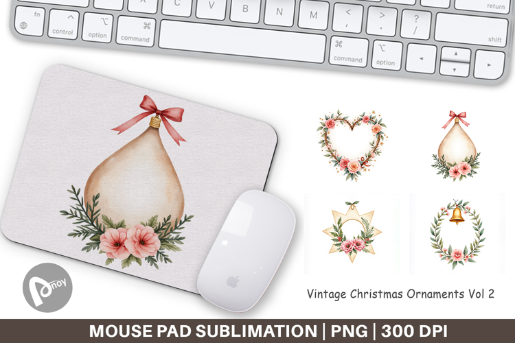 Mouse Pad Vintage Christmas Ornaments Watercolor