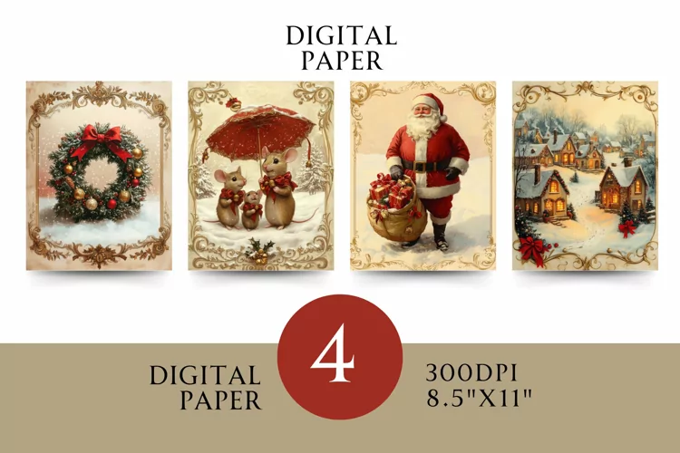 Vintage Digital Papers - Vintage Christmas
