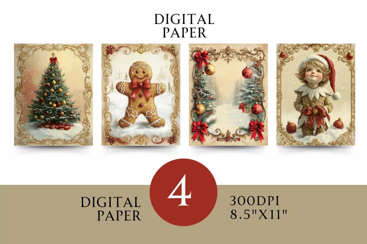Vintage Digital Papers - Vintage Christmas