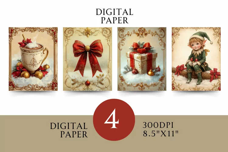 Vintage Digital Papers - Vintage Christmas