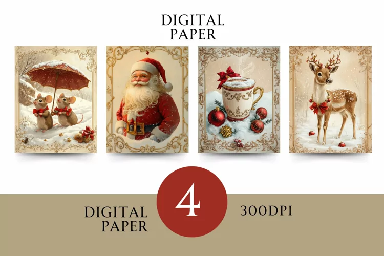 Vintage Digital Papers - Vintage Christmas