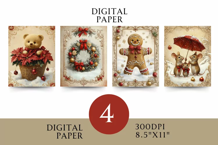 Vintage Digital Papers - Vintage Christmas