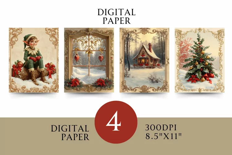 Vintage Digital Papers - Vintage Christmas