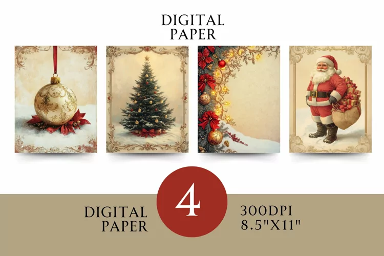 Vintage Digital Papers - Vintage Christmas