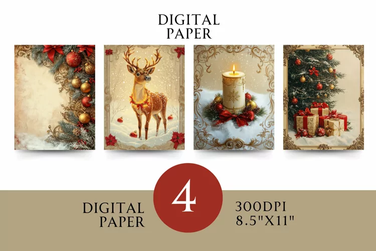 Vintage Digital Papers - Vintage Christmas