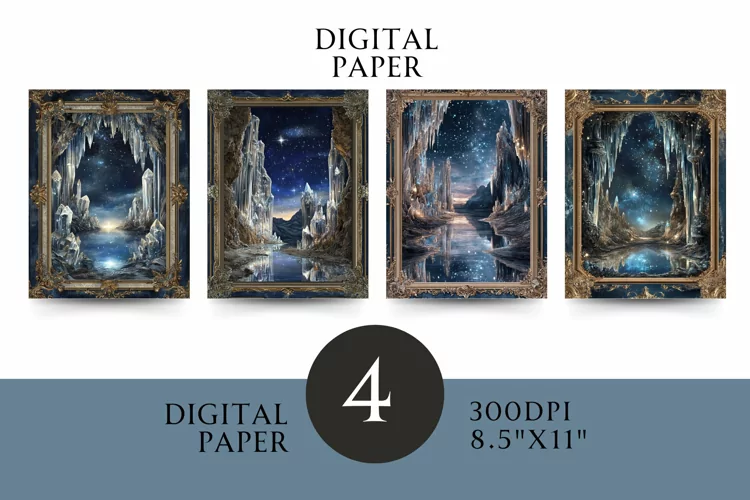Crystal Cavern Digital Paper - Mystical Designs