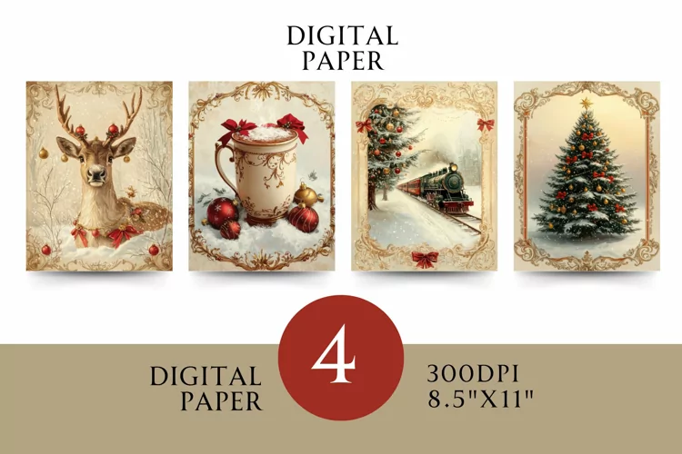 Vintage Digital Papers - Vintage Christmas