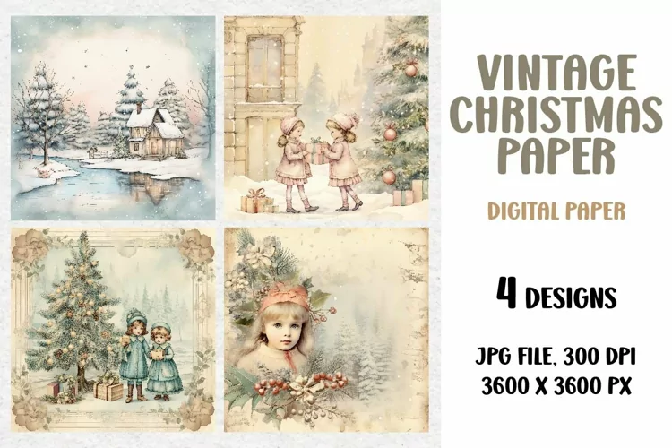 Vintage Christmas Junk Journal, Digital Paper
