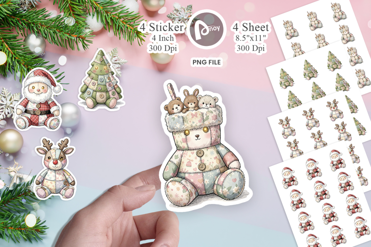 Vintage Christmas Patchwork Sticker