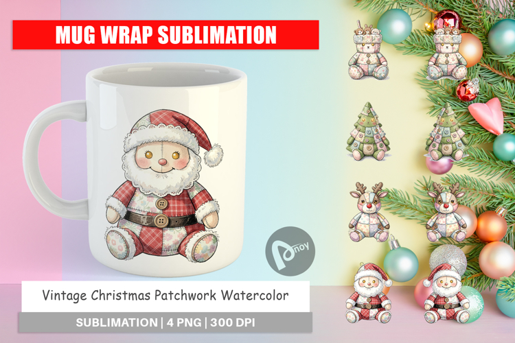 Vintage Christmas Patchwork Mug Wrap