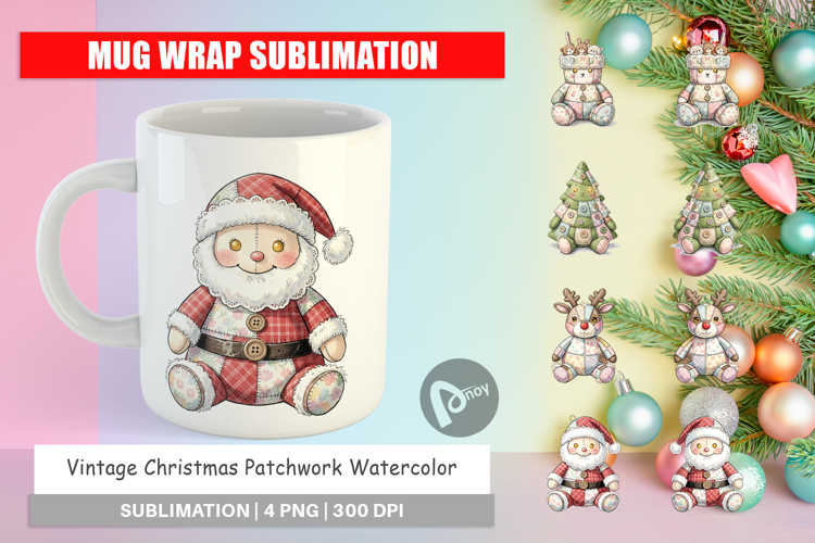 Vintage Christmas Patchwork Mug Wrap