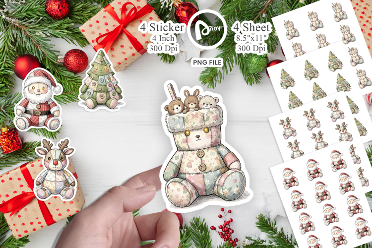 Vintage Christmas Patchwork Sticker