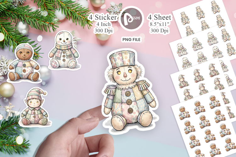 Vintage Christmas Patchwork Sticker