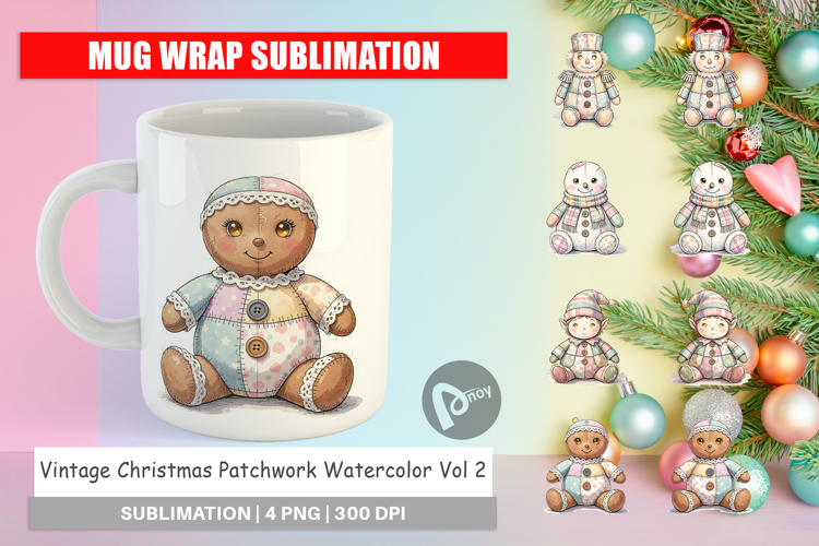 Vintage Christmas Patchwork Mug Wrap
