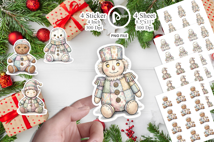 Vintage Christmas Patchwork Sticker