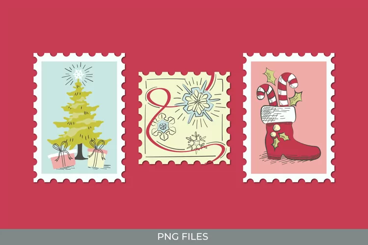Vintage Christmas Postage for Scrapbook Clipart
