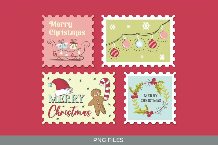 Retro Christmas Postage for Scrapbook Clipart