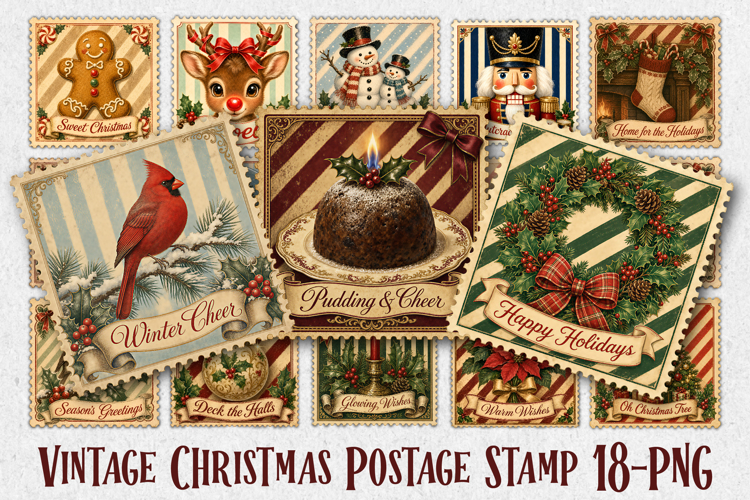 Vintage Christmas Postage Stamp PNG