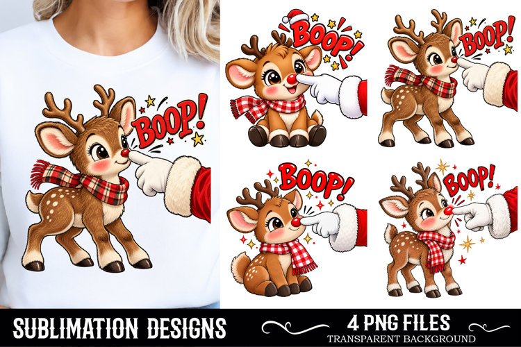Vintage Christmas Reindeer PNG, Santa Boop PNG