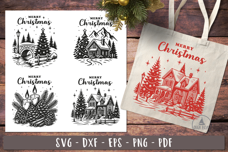 Vintage Christmas Scene SVG graphic designs
