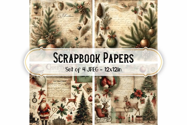 Vintage Christmas Scrapbook Papers - Junk Journal Background