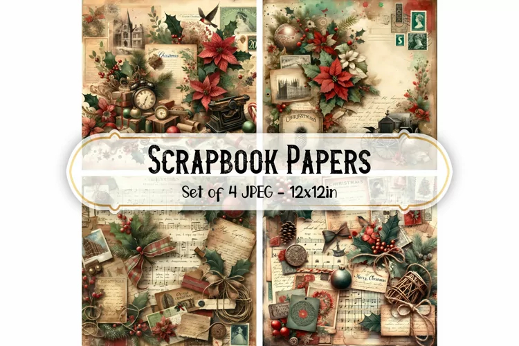 Vintage Christmas Scrapbook Papers - Junk Journal Background