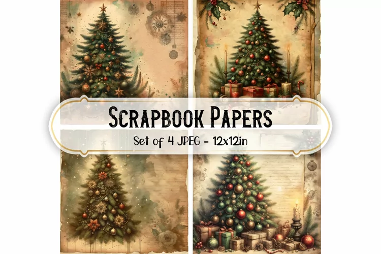 Vintage Christmas Scrapbook Papers - Junk Journal Background