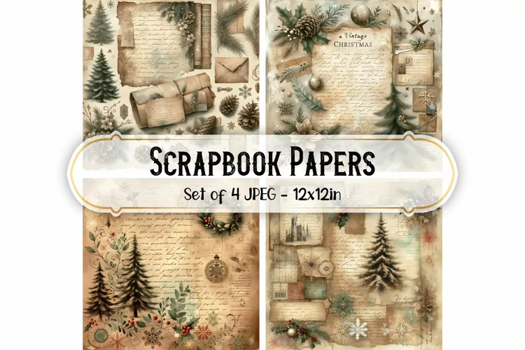Vintage Christmas Scrapbook Papers - Junk Journal Background