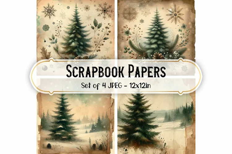 Vintage Christmas Scrapbook Papers - Junk Journal Background