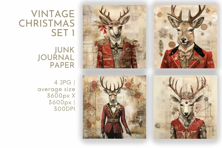 Vintage Christmas Junk Journal Paper JPG