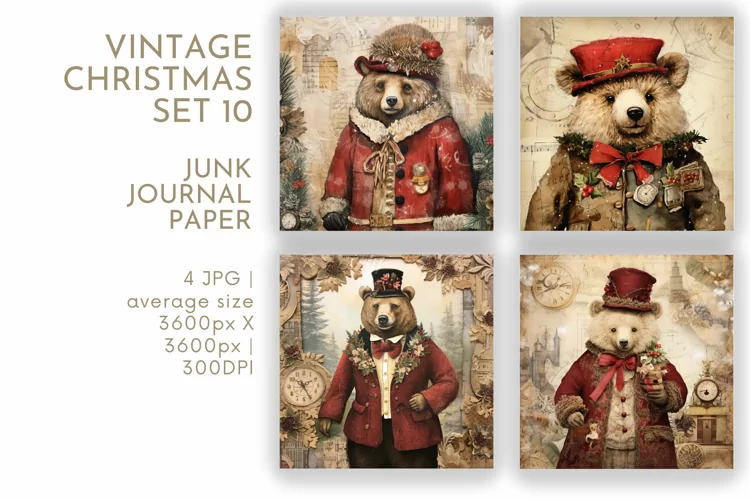 Vintage Christmas Junk Journal Paper JPG