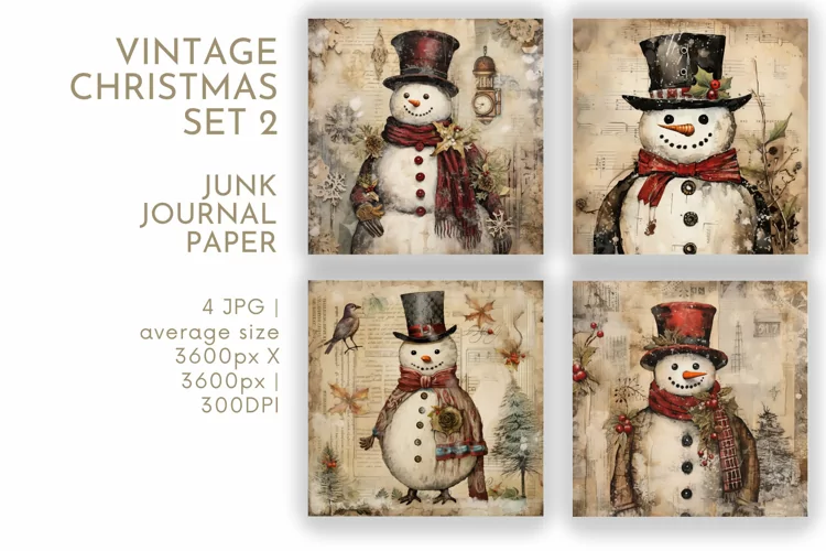 Vintage Christmas Junk Journal Paper JPG