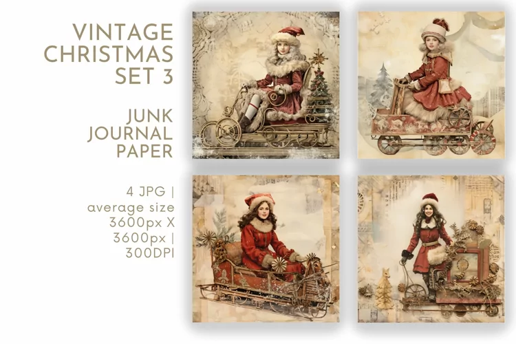 Vintage Christmas Junk Journal Paper JPG