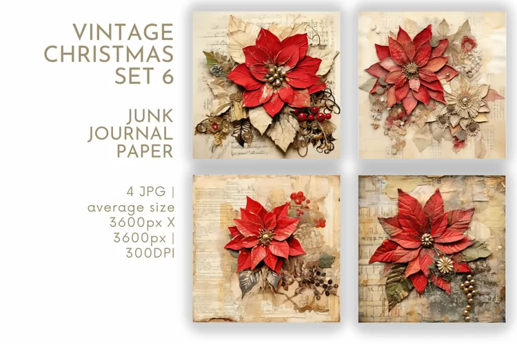 Vintage Christmas Junk Journal Paper JPG