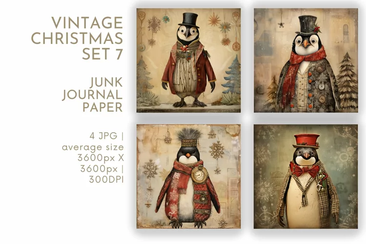 Vintage Christmas Junk Journal Paper JPG